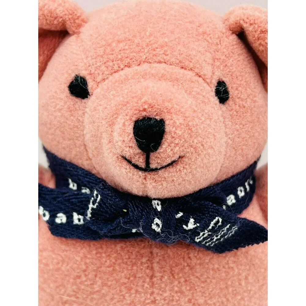 Baby GAP Dark Pink Teddy Bear Plush Rattle Blue Ribbon‎ 6 inch Embroidered Eyes